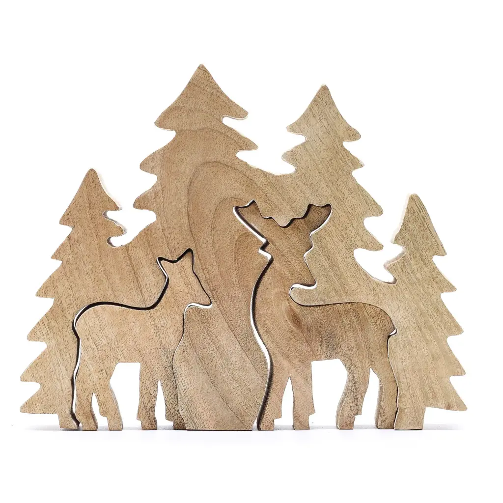 Lost in the Forrest –  Two Dear in the Forrest 3D Wooden Decoration – 18x23cm | www.artisangoods.co.uk 3