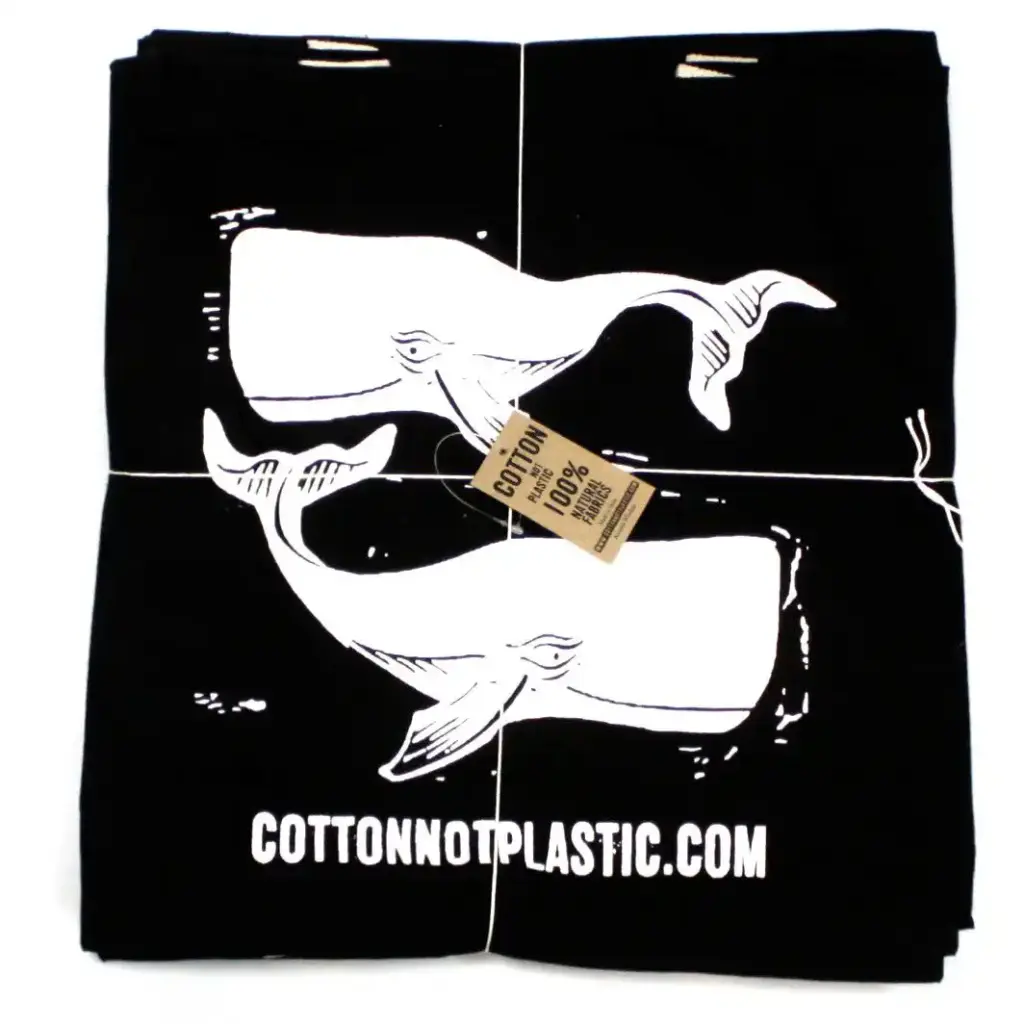 Lrg Black 8oz Cotton Bag 38x42cm – WHALES – WHITE | www.artisangoods.co.uk 2