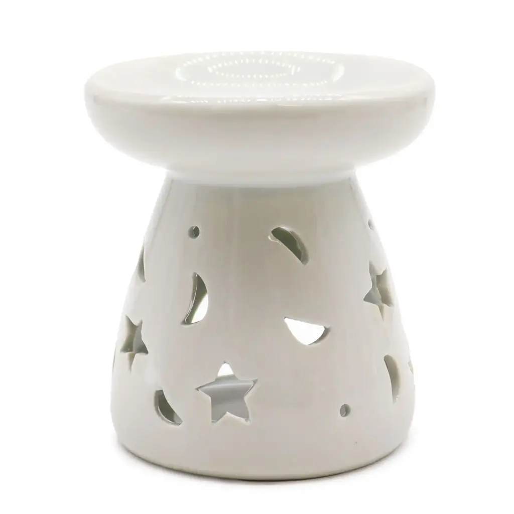 Lrg Classic White Oil Burner – Moon & Star | www.artisangoods.co.uk