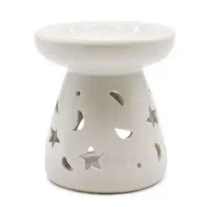 Lrg Classic White Oil Burner – Moon & Star | www.artisangoods.co.uk 1