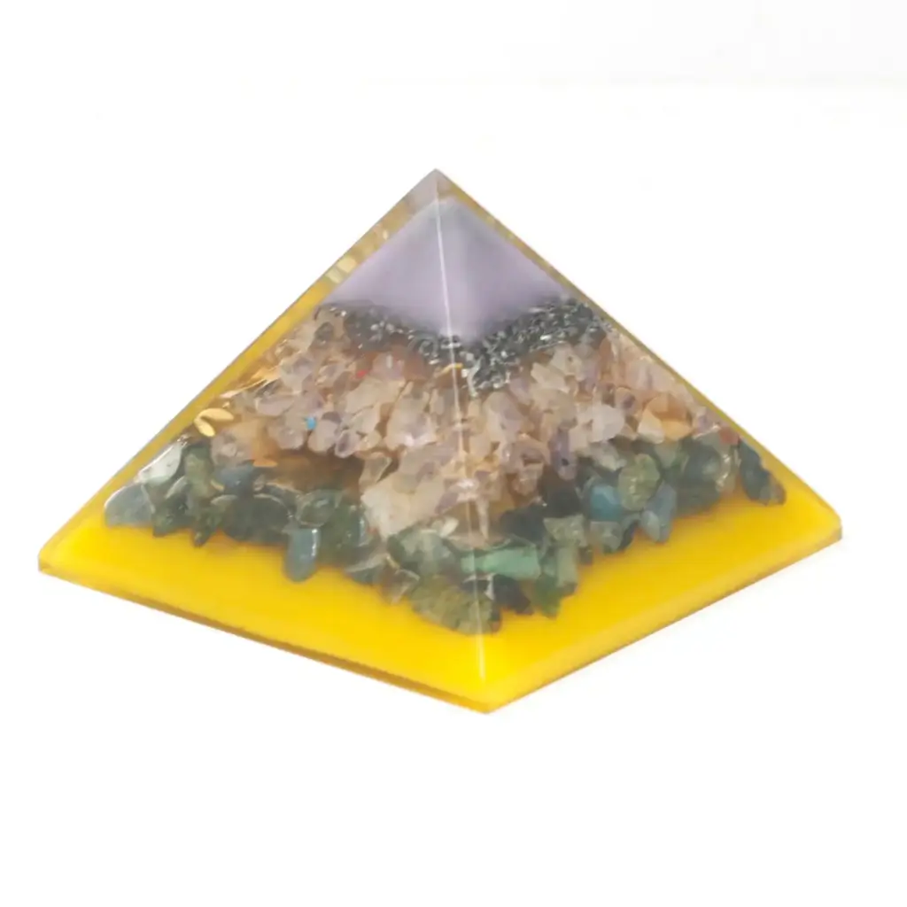Lrg Organite Pyramid 70mm – Tree（gold base) | www.artisangoods.co.uk