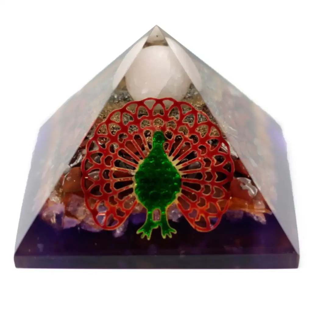 Lrg Organite Pyramid 80mm – Peacock | www.artisangoods.co.uk