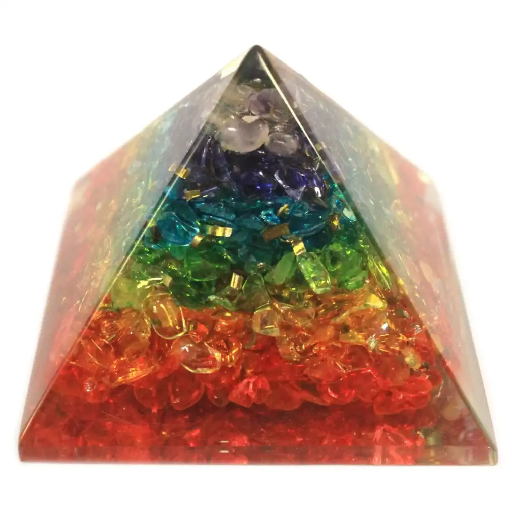 Lrg Orgonite Pyramid 70mm – Chakra Gemchips | www.artisangoods.co.uk 2 Lrg Orgonite Pyramid 70mm – Chakra Gemchips | www.artisangoods.co.uk 2