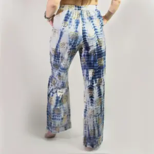 (LXL) Nomad Sari On the Med Collection – Lounge Pants – Gold & Blue Greek Motiff – Handpainted | www.artisangoods.co.uk 3
