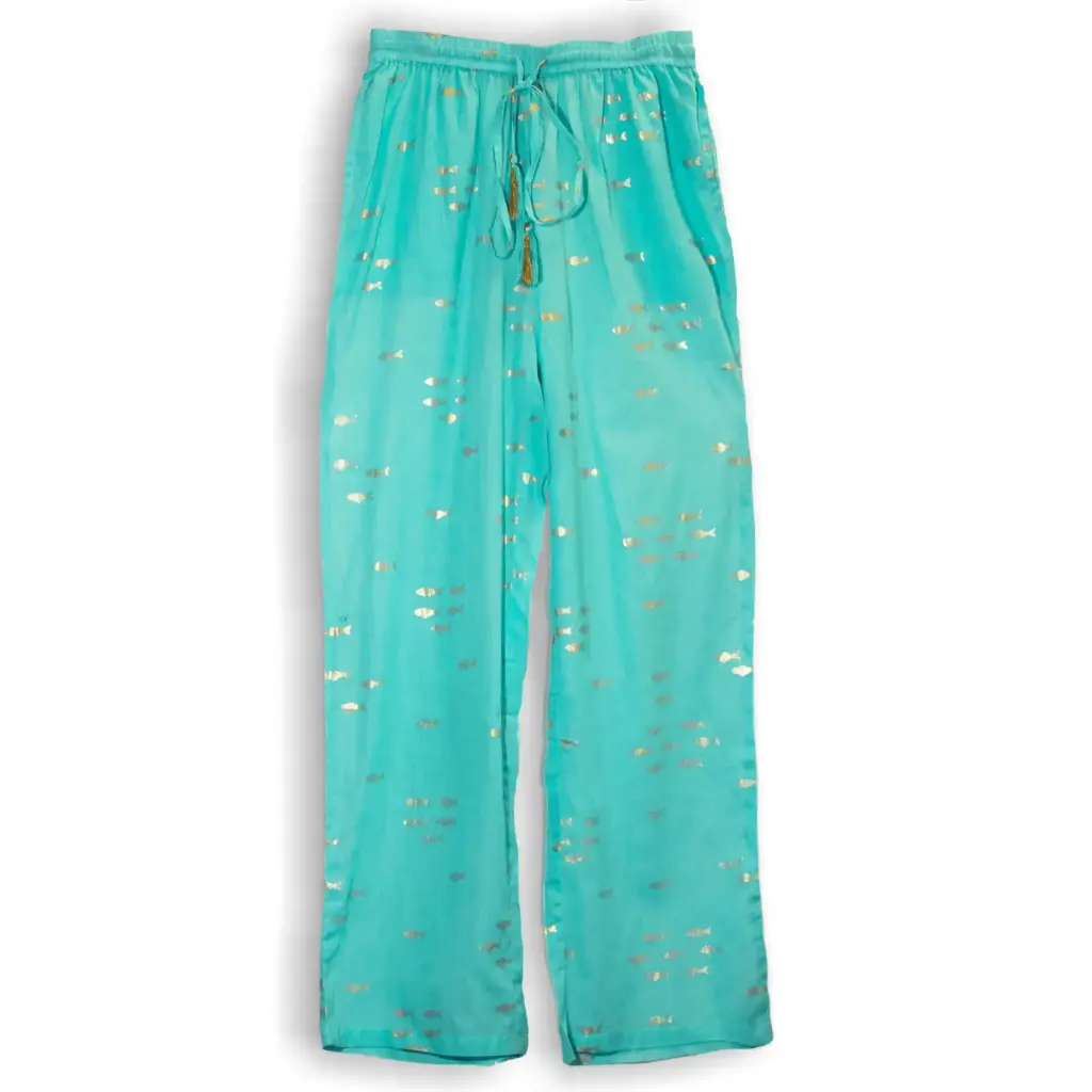 (LXL) Nomad Sari On the Med Collection – Lounge Pants – Turquoise & Gold Fish Design | www.artisangoods.co.uk 3