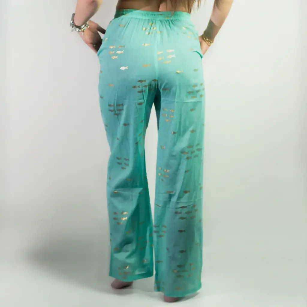 (LXL) Nomad Sari On the Med Collection – Lounge Pants – Turquoise & Gold Fish Design | www.artisangoods.co.uk 4