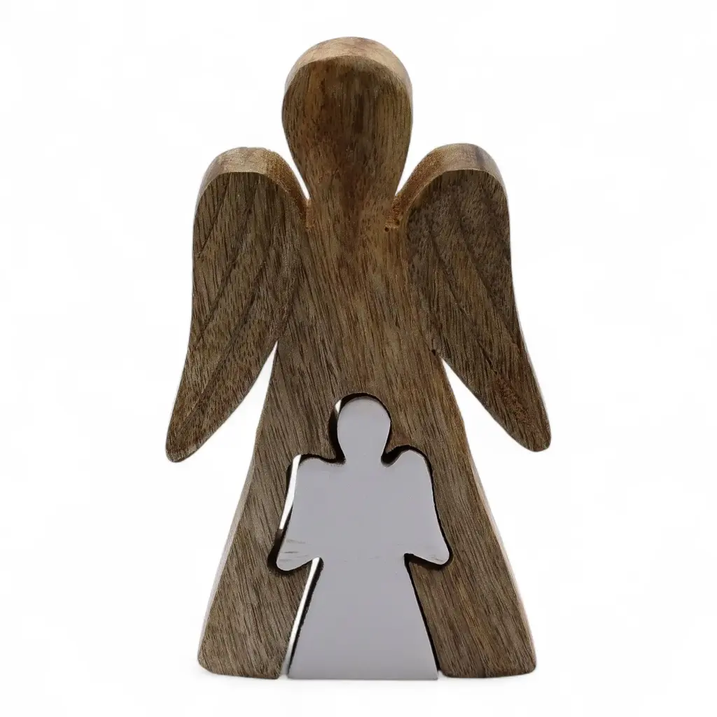 Mango Wood Angel in Angel – White Enamel | www.artisangoods.co.uk