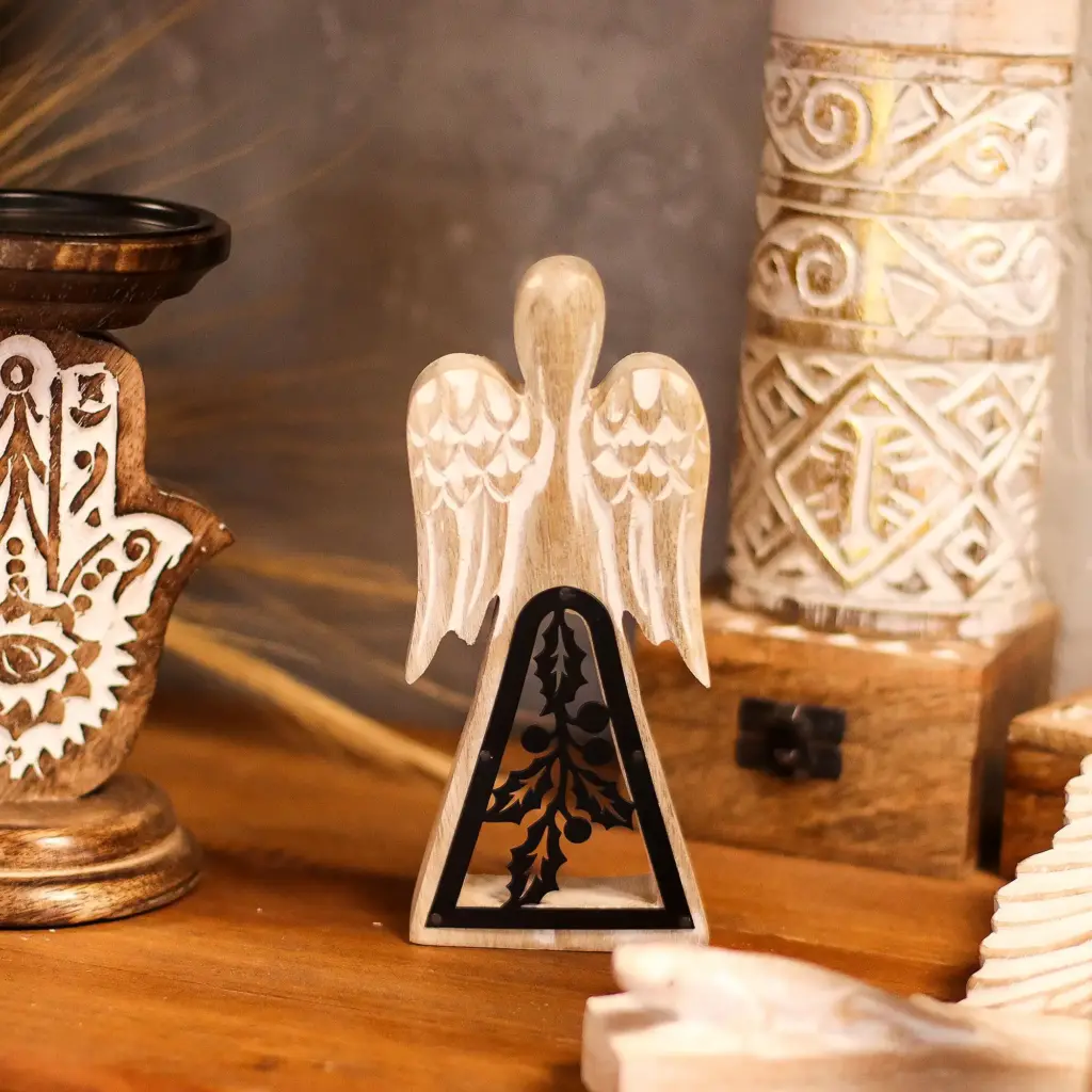Mango Wood Angel – Whitewash with Iron Decor Cut Out | www.artisangoods.co.uk 8