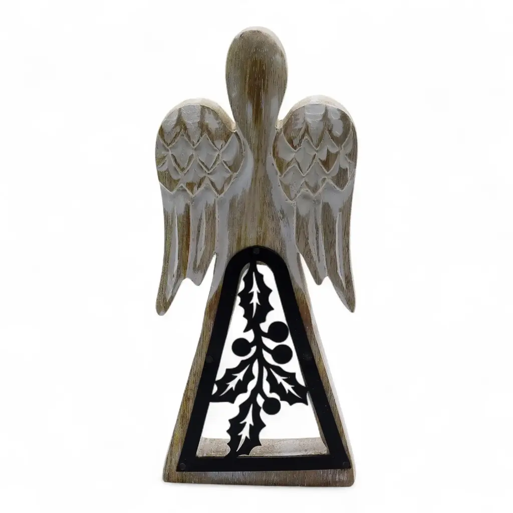 Mango Wood Angel – Whitewash with Iron Decor Cut Out | www.artisangoods.co.uk