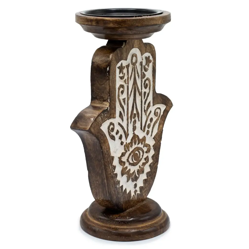 Mango Wood Candle Stand – Hamsa – Large | www.artisangoods.co.uk 3