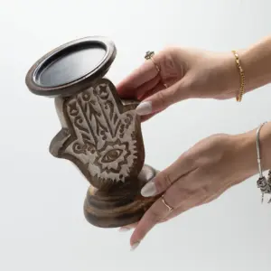 Mango Wood Candle Stand – Hamsa – Small | www.artisangoods.co.uk 5