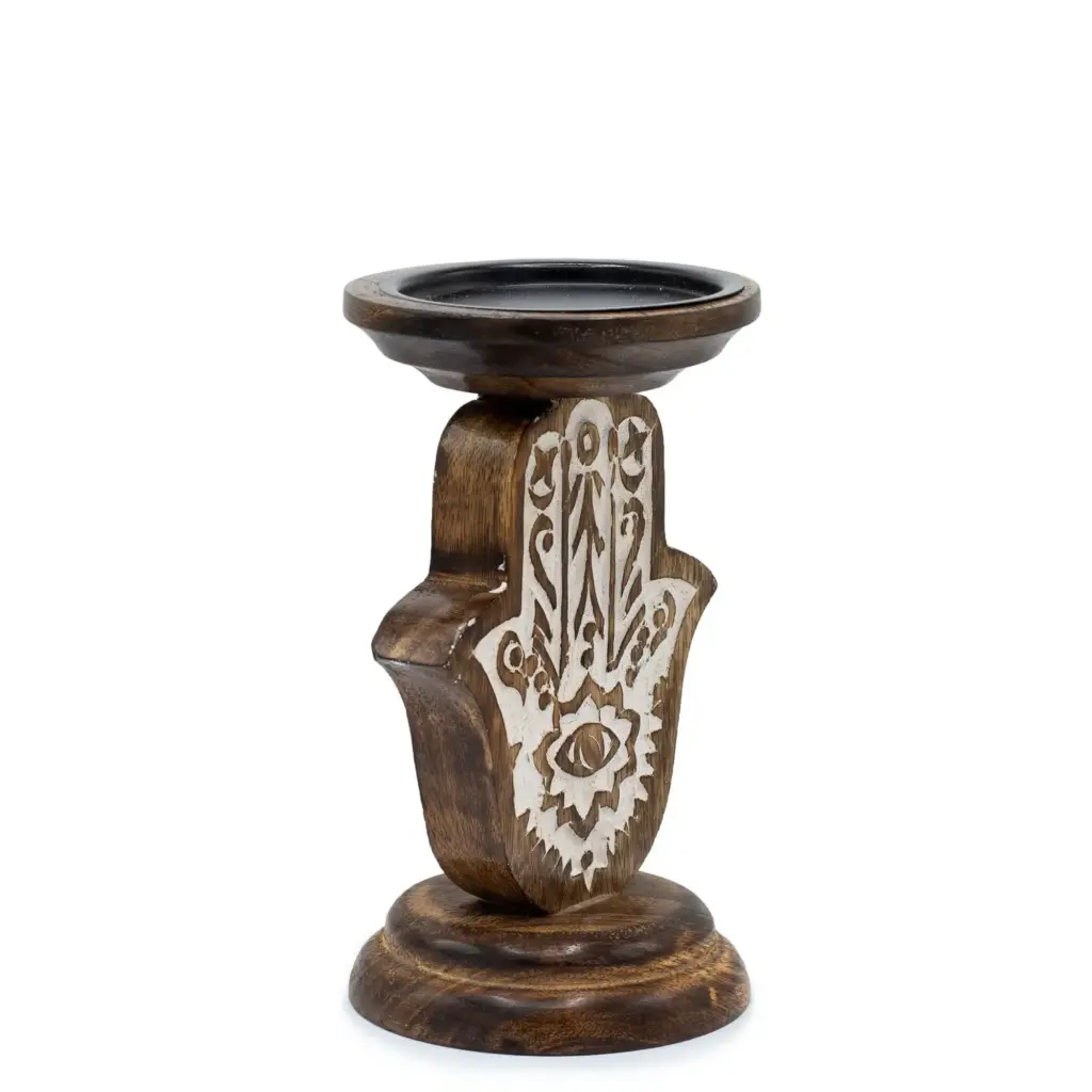 Mango Wood Candle Stand – Hamsa – Small | www.artisangoods.co.uk 3