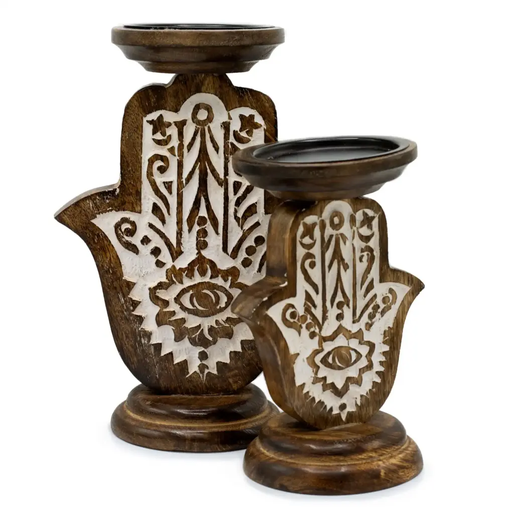 Mango Wood Candle Stand – Hamsa – Small | www.artisangoods.co.uk 2