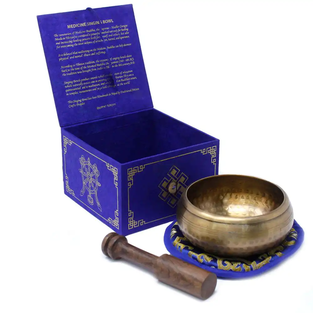 Medicine Buddha Singing Bowl Set 10cm (min 500gm) | www.artisangoods.co.uk 2 Medicine Buddha Singing Bowl Set 10cm (min 500gm) | www.artisangoods.co.uk 1