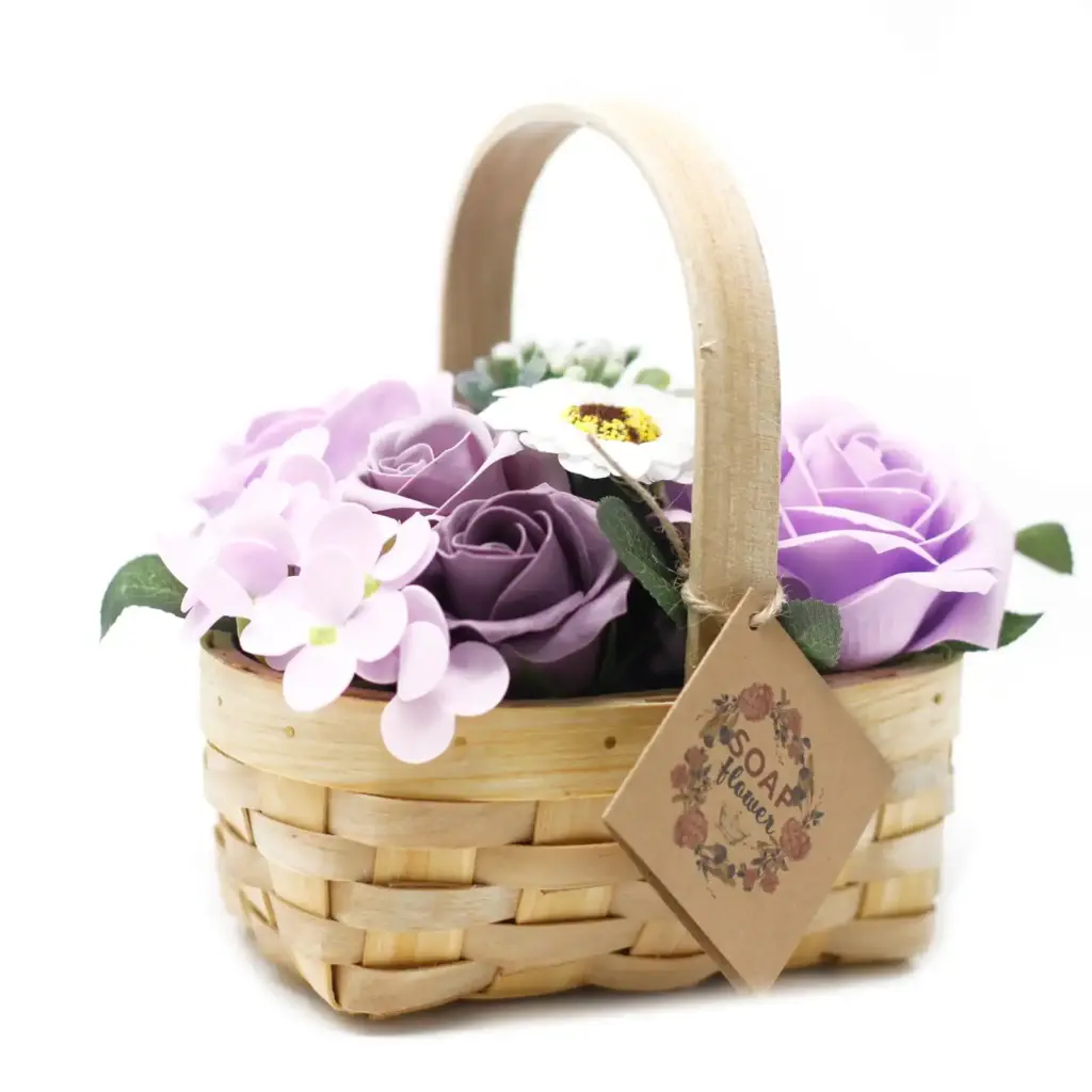 Medium Lilac Bouquet in Wicker Basket | www.artisangoods.co.uk
