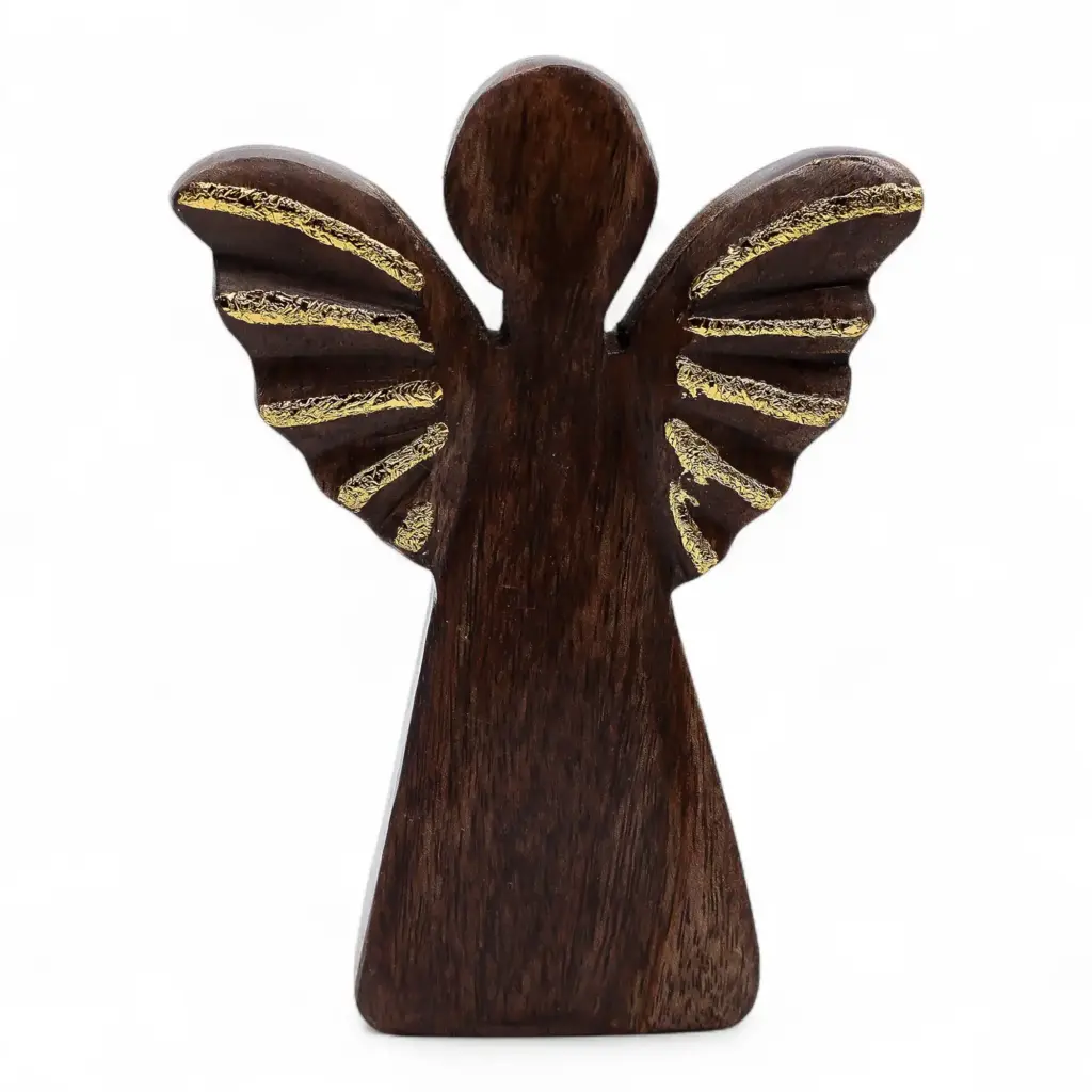 Medium Mango Wood Angel – Gold Decor | www.artisangoods.co.uk
