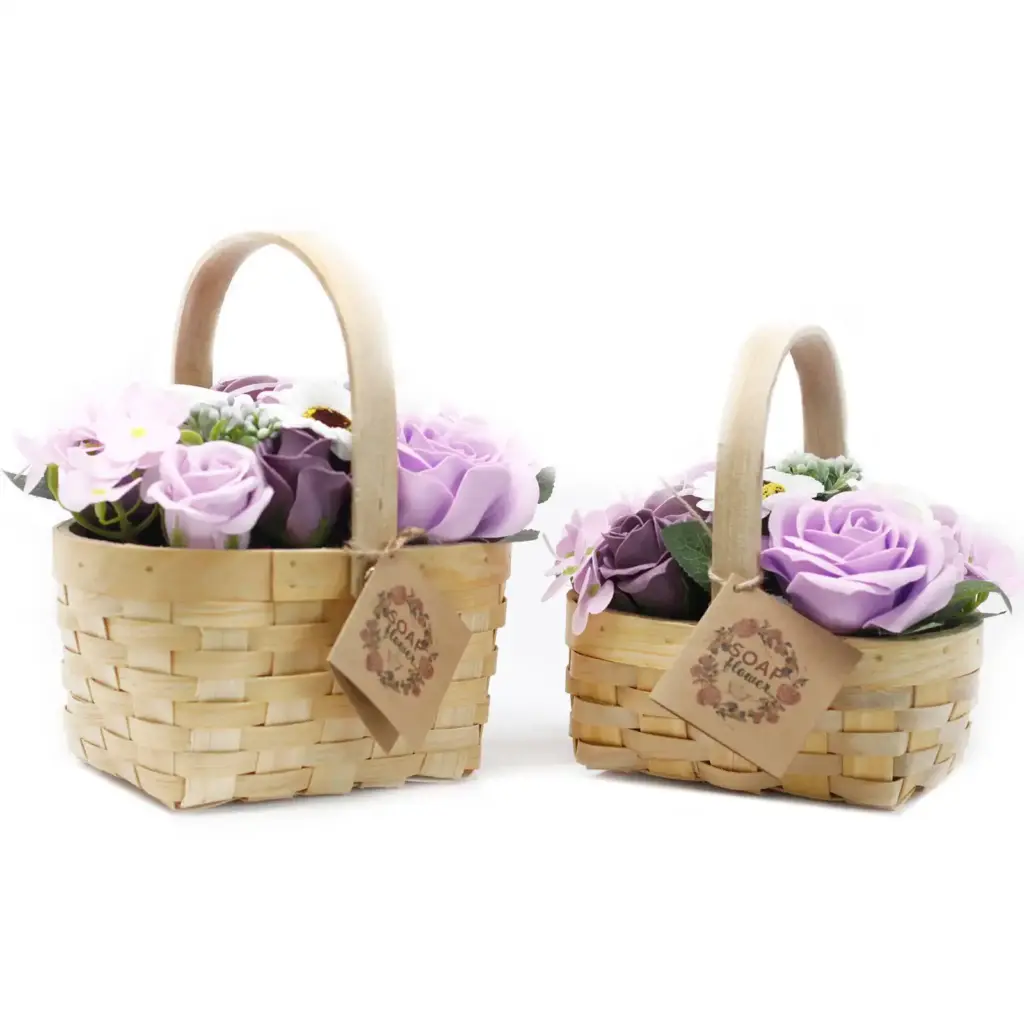 Medium Pink Bouquet in Wicker Basket | www.artisangoods.co.uk 3