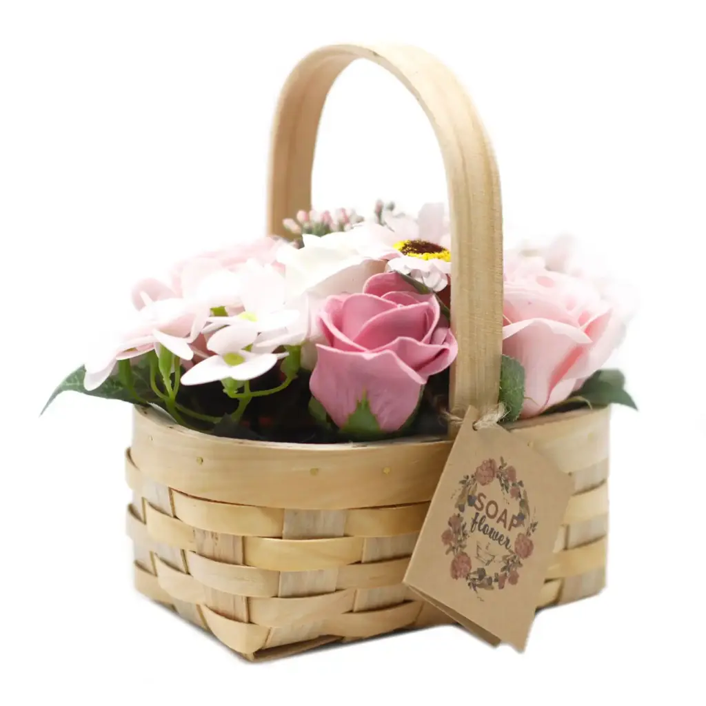Medium Pink Bouquet in Wicker Basket | www.artisangoods.co.uk