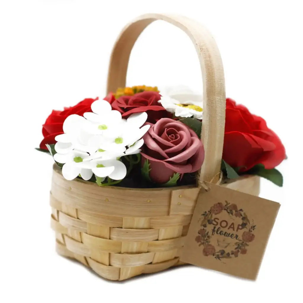Medium Red Bouquet in Wicker Basket | www.artisangoods.co.uk