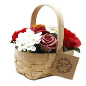 Medium Red Bouquet in Wicker Basket | www.artisangoods.co.uk 1