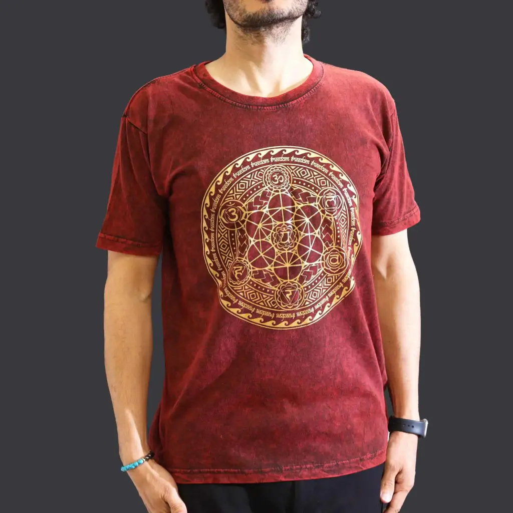 Medium Stone Washed T-Shirt – Chakra – Maroon | www.artisangoods.co.uk 2