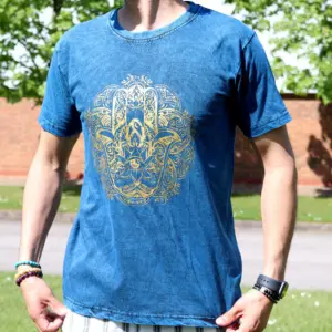 Medium Stone Washed T-Shirt – Hamsa – Blue | www.artisangoods.co.uk 5