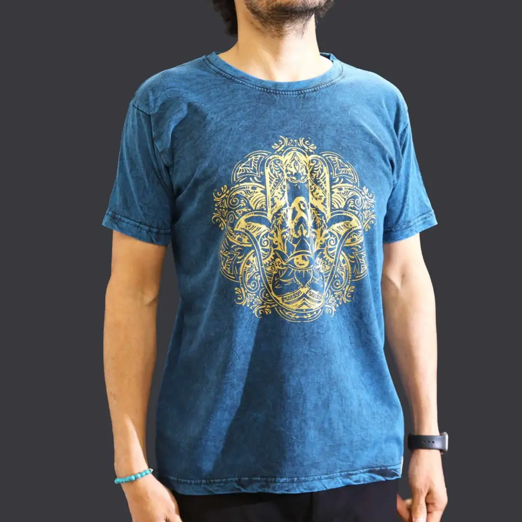 Medium Stone Washed T-Shirt – Hamsa – Blue | www.artisangoods.co.uk 6