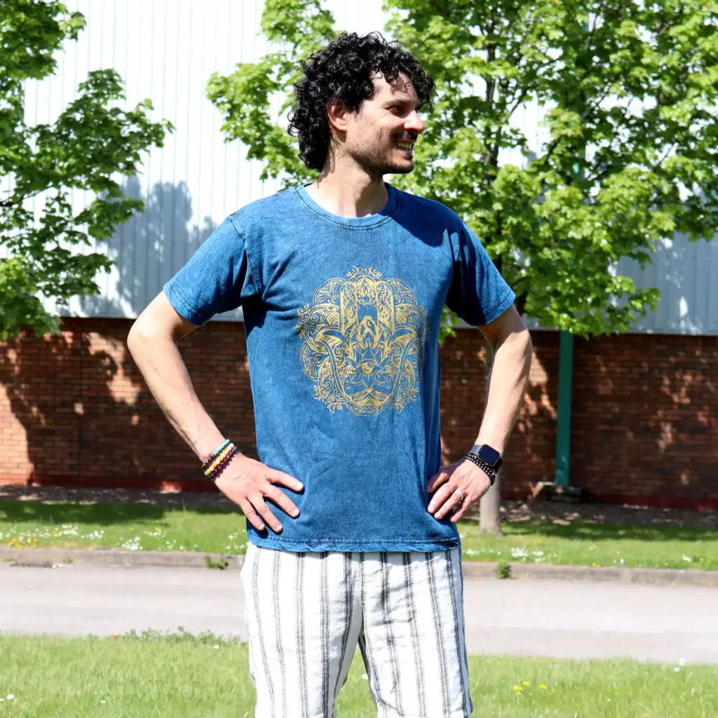 Medium Stone Washed T-Shirt – Hamsa – Blue | www.artisangoods.co.uk 4