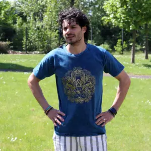 Medium Stone Washed T-Shirt – Hamsa – Blue | www.artisangoods.co.uk 2