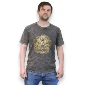 Medium Stone Washed T-Shirt – Hamsa – Dark Grey | www.artisangoods.co.uk 1