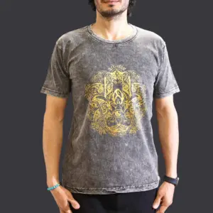 Medium Stone Washed T-Shirt – Hamsa – Dark Grey | www.artisangoods.co.uk 3