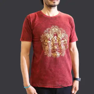 Medium Stone Washed T-Shirt – Hamsa – Maroon | www.artisangoods.co.uk 2