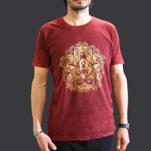 Medium Stone Washed T-Shirt – Hamsa – Maroon | www.artisangoods.co.uk 3