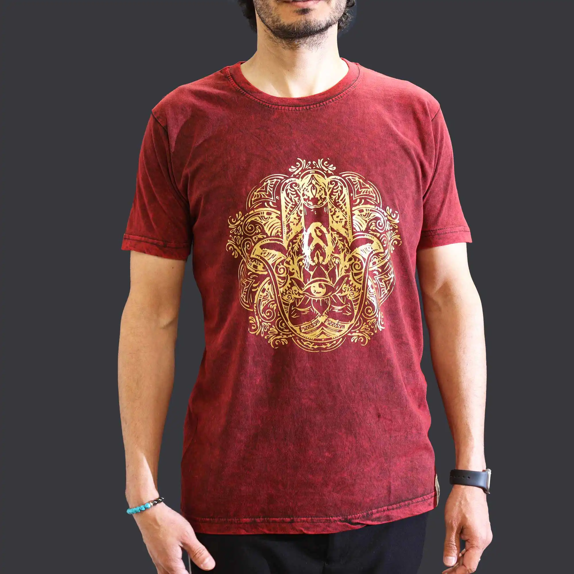 Medium Stone Washed T-Shirt – Hamsa – Maroon | www.artisangoods.co.uk 4 Medium Stone Washed T-Shirt – Hamsa – Maroon | www.artisangoods.co.uk 3