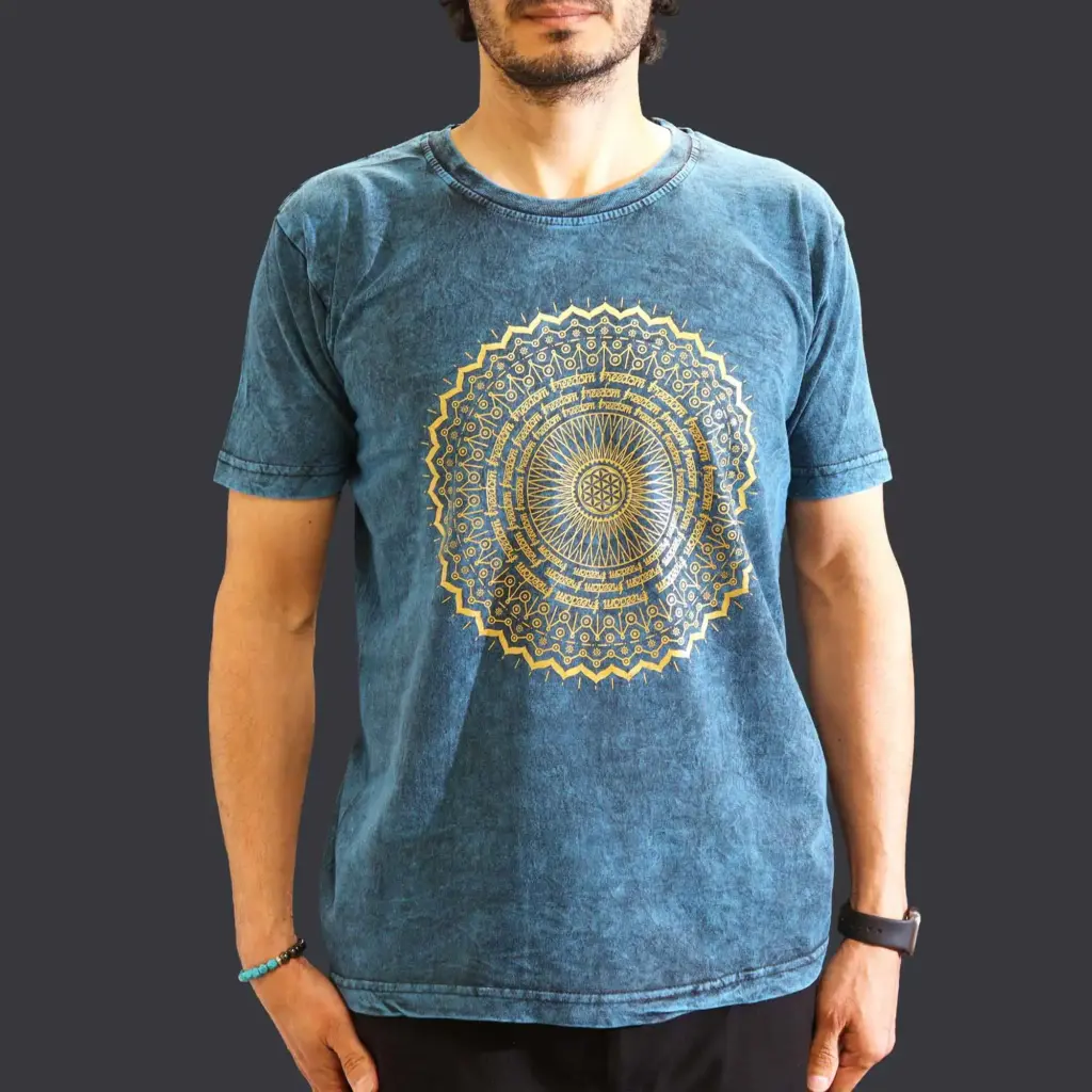 Medium Stone Washed T-Shirt – Mandala – Blue | www.artisangoods.co.uk