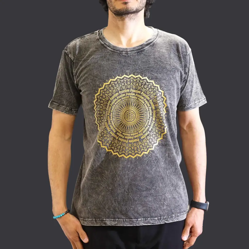 Medium Stone Washed T-Shirt – Mandala – Dark Grey | www.artisangoods.co.uk