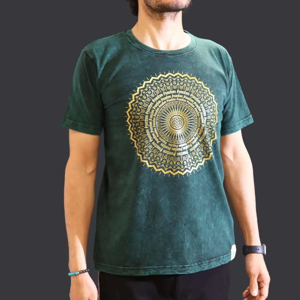 Medium Stone Washed T-Shirt – Mandala – Green | www.artisangoods.co.uk 2