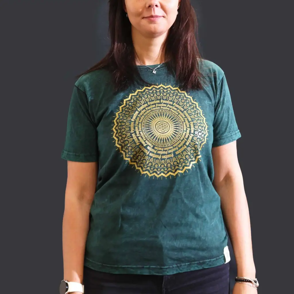 Medium Stone Washed T-Shirt – Mandala – Green | www.artisangoods.co.uk