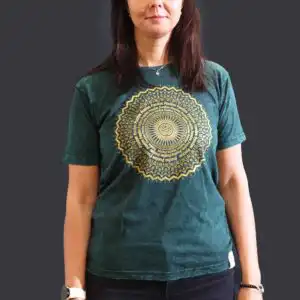 Medium Stone Washed T-Shirt – Mandala – Green | www.artisangoods.co.uk 1
