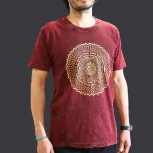 Medium Stone Washed T-Shirt – Mandala – Maroon | www.artisangoods.co.uk 1