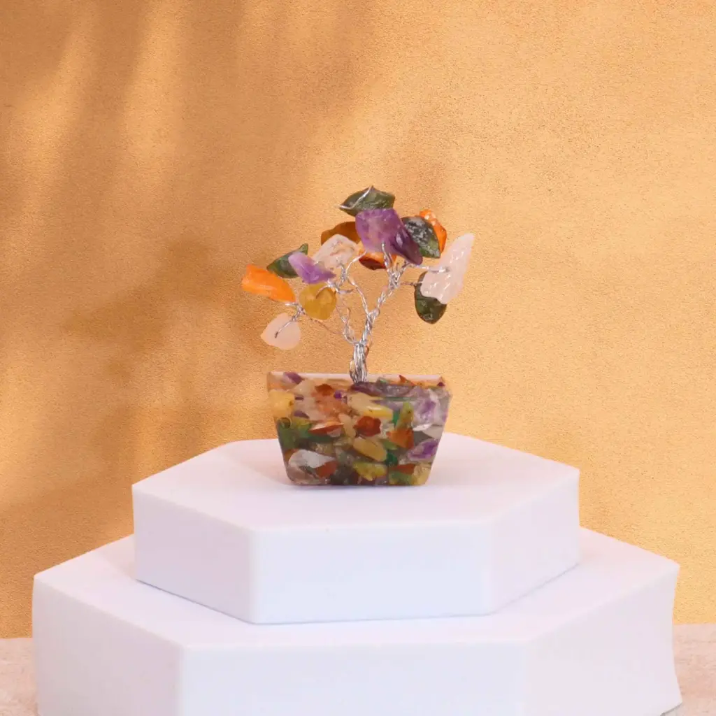 Mini Gemstone Tree on Orgonite Base – Multi Stones (15 stones) | www.artisangoods.co.uk