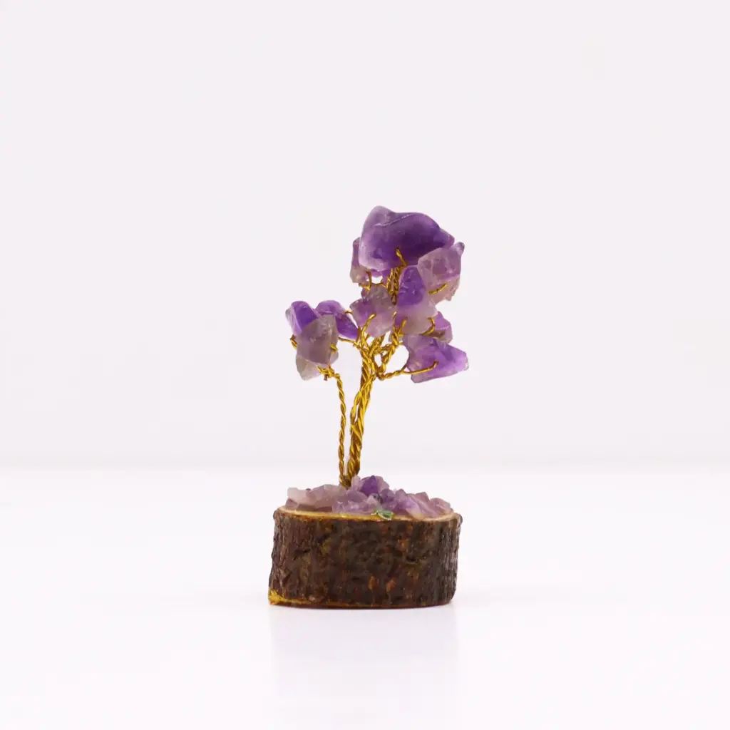 Mini Gemstone Tree On Wood Base – Amethyst (15 stones) | www.artisangoods.co.uk