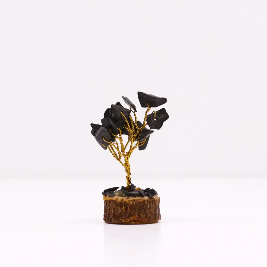 Mini Gemstone Tree On Wood Base – Black Agate (15 stones) | www.artisangoods.co.uk