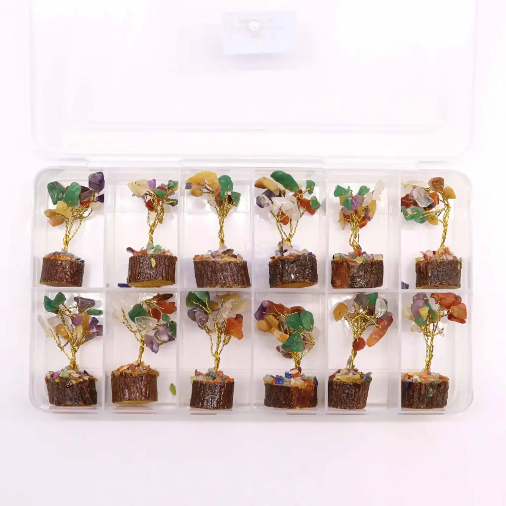 Mini Gemstone Tree On Wood Base – Multi Stones (15 stones) | www.artisangoods.co.uk 2