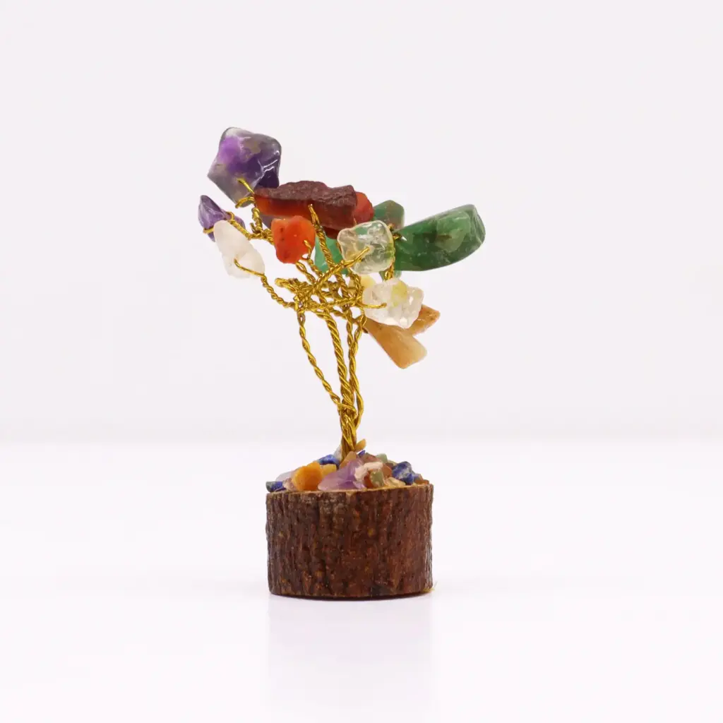 Mini Gemstone Tree On Wood Base – Multi Stones (15 stones) | www.artisangoods.co.uk