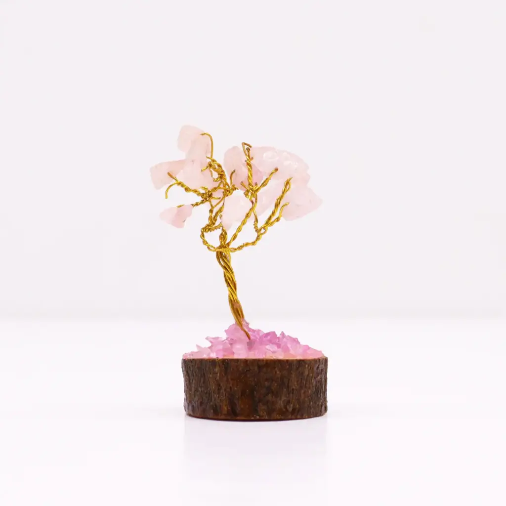 Mini Gemstone Tree On Wood Base – Rose Quartz (15 stones) | www.artisangoods.co.uk
