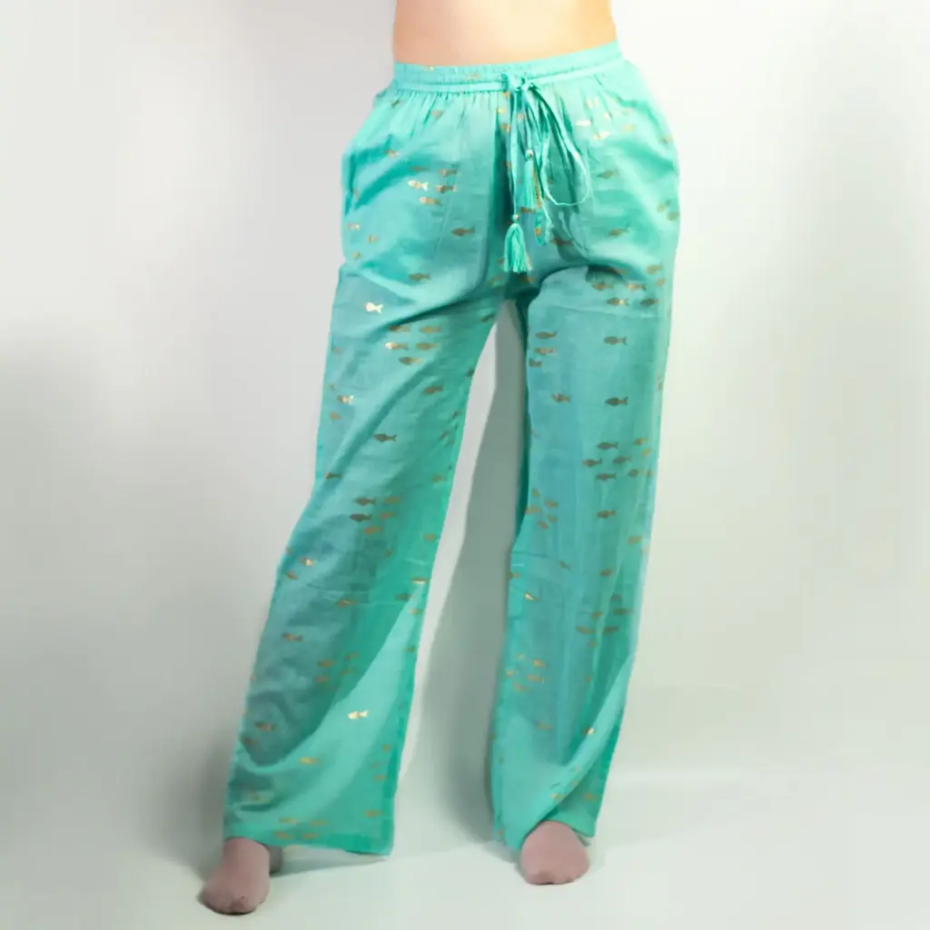 (ML) Nomad Sari On the Med Collection – Lounge Pants – Turquoise & Gold Fish Design | www.artisangoods.co.uk