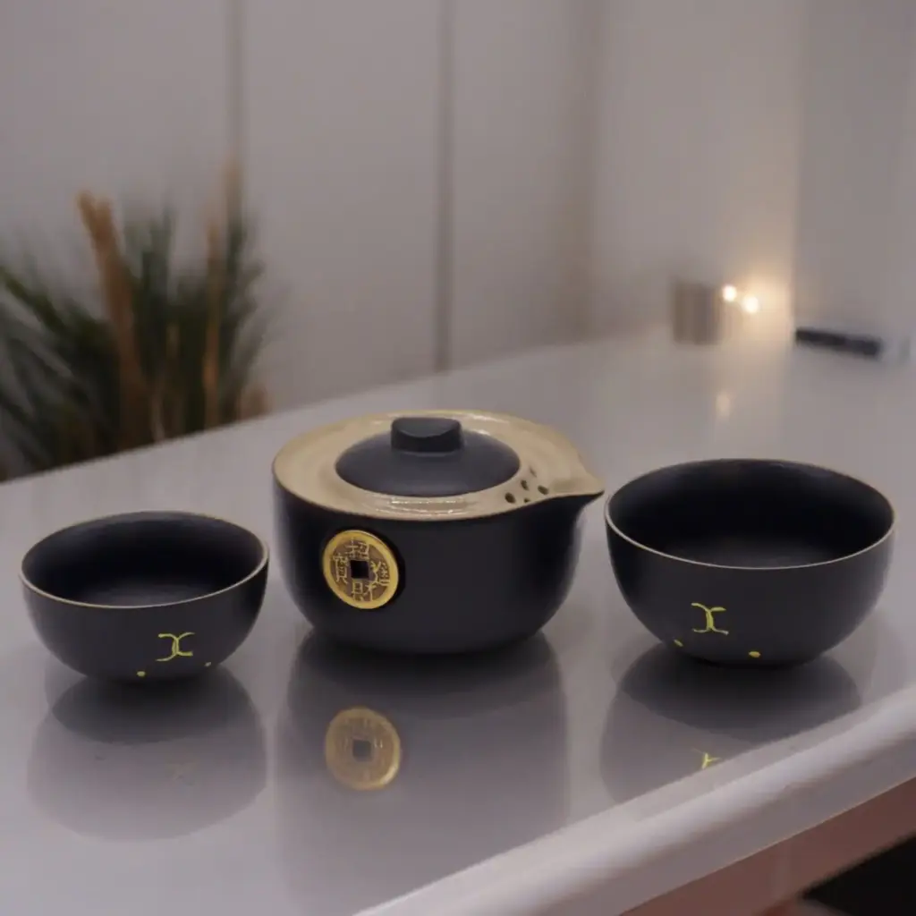Money Cat Teapot Set – Two Cups – Travel Pack – Black | www.artisangoods.co.uk