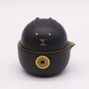 Money Cat Teapot Set – Two Cups – Travel Pack – Black | www.artisangoods.co.uk 4