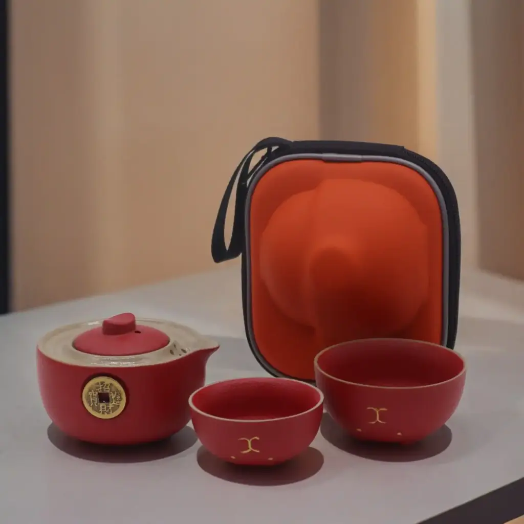 Money Cat Teapot Set – Two Cups – Travel Pack – Red | www.artisangoods.co.uk